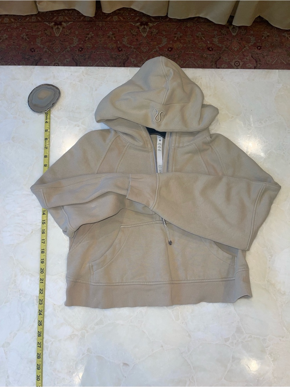 Lululemon Scuba Half-Zip Hoodie Cropped Sweatshirt in neutral beige color sz 4 - Picture 8 of 13